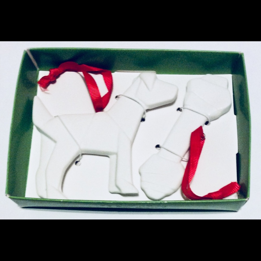 Dog and Bone White Ceramic Christmas Ornaments